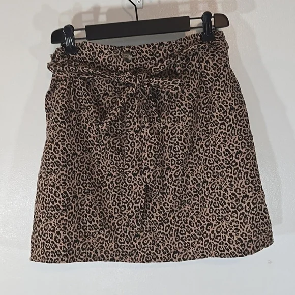 American Eagle Leopard Print Black & Brown Paper Bag Waist Mini Skirt Large - Picture 1 of 9